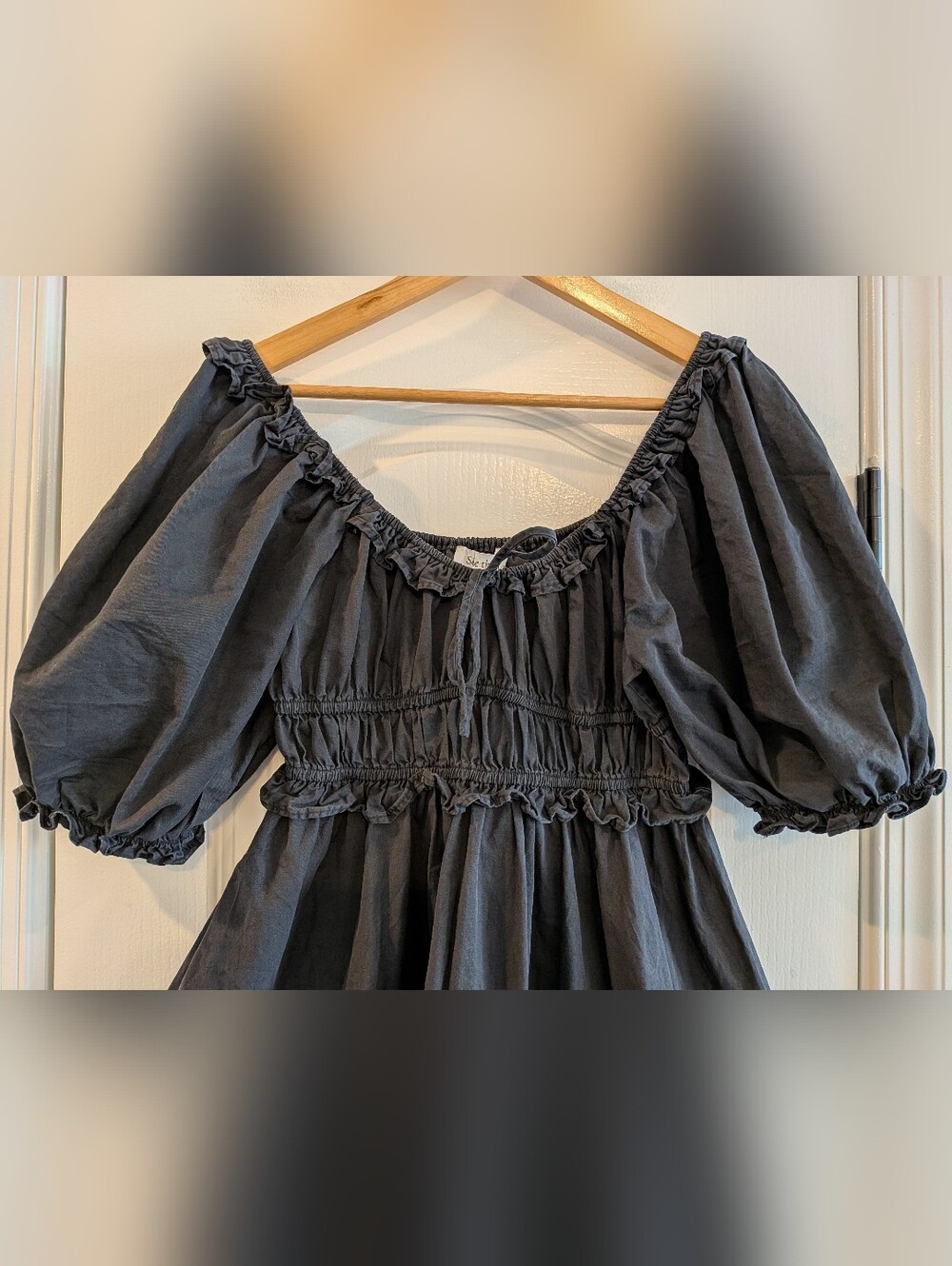 Sofie The Label Black Puff Sleeve Smocked Babydoll Cottagecore Mini Dress Size S - Picture 2 of 16